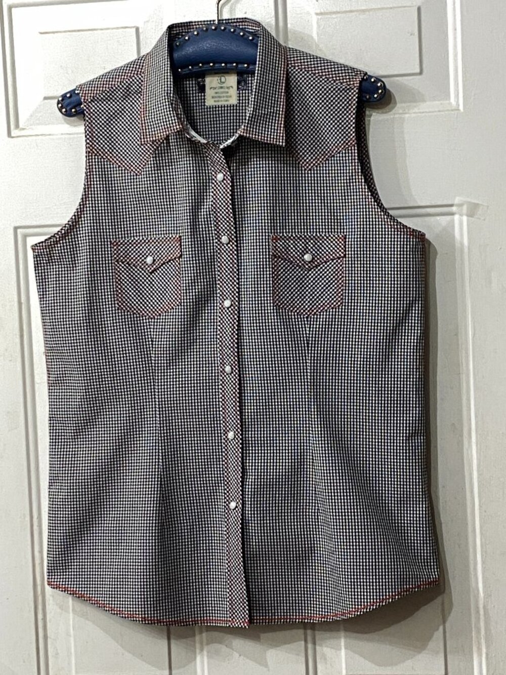 NEW Panhandle Rough Stock Sz L Western Snap Shirt Sleeveless Black/White Check